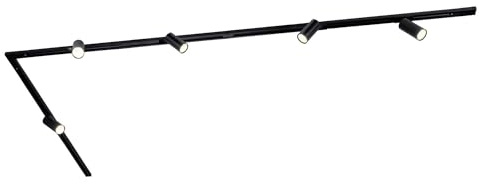 Ledvion - Sistema di Binario, 3m, Binario Monofase, Senza lampada GU10, Nero, 5x spot GU10 orientabili, Plafoniera led soffitto, lampadario cucina, faretti led, plafoniera moderna