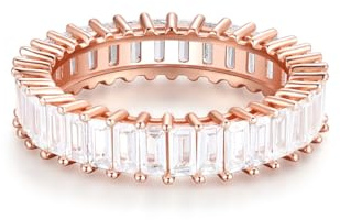 18K Baguette Ring Rosegold mit Funkelnd klaren Kristallen – Damenring aus 925 Sterling Silber, Stapelbarer Ewigkeitsring breit, Hochwertiger Schmuck in Juwelierqualität