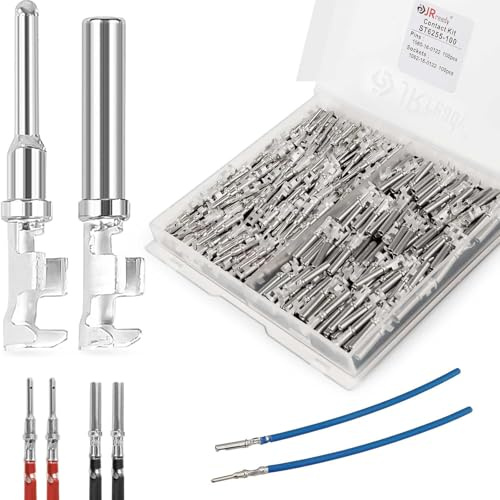 JRready ST6255-100 Kit de contacts Deutsch, 100 paires taille 16, contacts estampés mâles/femelles, 14–18 AWG, 13 A, bronze phosphoreux sans plomb, pour connecteurs DT HD10 HDP20 HD30 DRC