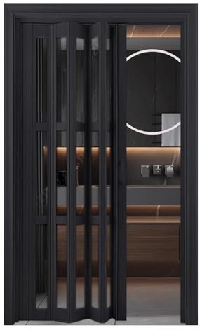 CHZDPP Teleskop-Falttüren Schwarzer Innenraum-Akkordeontür-Bausatz, Magnetische Falttür für Küche, Bad und Kleiderschrank, Multifold Innentüren für Büro Restaurants(200x200cm/6.6x6.6ft/78.7x78.7in)