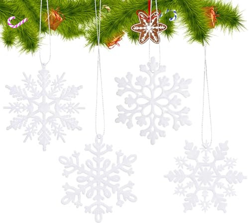 Youery 24 Stück Schneeflocken Weihnachten Deko, Schneeflocken Weiß Weihnachtsbaumschmuck Schneeflocken zum Aufhängen Weihnachtsbaumanhänger Schneeflocken Deko für Weihnachtsfeier DIY Dekoration
