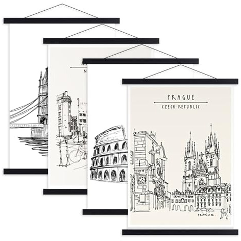 Ywlake A4 Posterleiste Posterschiene Posterleisten, Magnet Magnetische Holz Poster Aufhänger Halter Rahmen Leisten Bild Bilder Bilderrahmen Bilderleiste 21x30 20x30 20x45 (21cm, Schwarz, 4 Packungen)