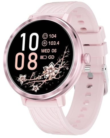 Fitonme Smartwatch Damen, 1.19 AMOLED-Display, Armbanduhr mit 100+ Sportmodi Herzfrequenz SpO2 Schlafmonitor Schrittzähler, IP68 Wasserdicht Fitnessuhr für Android iOS Rose