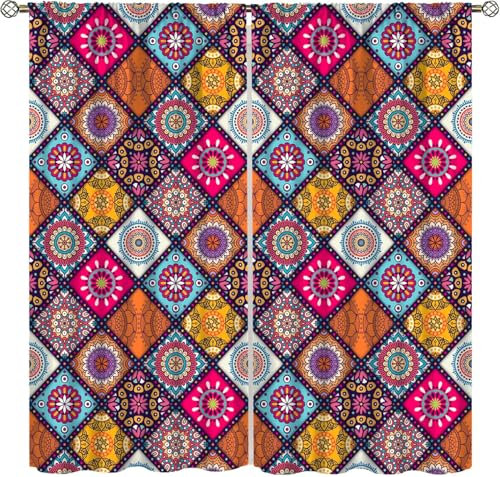 Schattierung Vorhänge Junge Bunte Retro-Blumen 3D Druck 2Er Set Isolierung Schalldichte Kinder Gardinen Blickdicht Mit Ösen Vorhang Fenster Für Wohnzimmer Schlafzimmer Balkon 183X214 cm (B -559016520