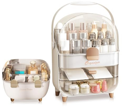 Mulaibdin Organizer Trucchi, Porta Trucchi Organizer Chiuso, Organizzatore Trucchi con Cassetti, Porta Rossetti Organisateur, Grande Make Up Organisateur con Coperchio per Bagno,Profumi,Skincare