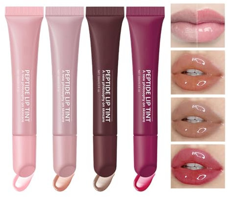 Rhod Peptide Lip Tint, Rhod Lip, 4er-Pack, Hochglänzend, Langanhaltend, Feuchtigkeitsspend, Glänzend, Damen und Mädchen