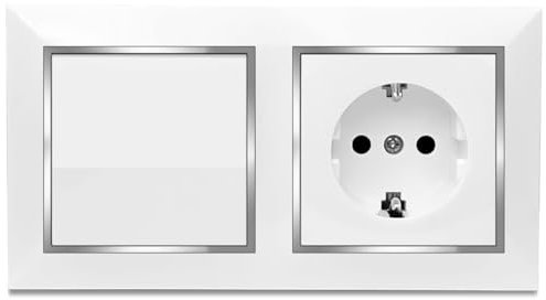 Enchufe Schuko con Interruptor Conmutador, Interruptor Conmutador de Encendido y Apagado con Schuko, Enchufe y Interruptor para Montaje en Superficie, 10AX,16A,250V, Ideal para el Hogar y la Oficina