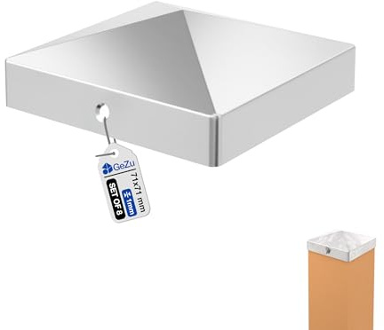 GeZu Impex Post Cap 71 x 71 mm Stainless Steel Set of 8 Pyramid Square Fence Post top caps Metal