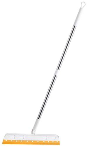Floor broom multifunctional silicone bathroom scraper telescopic swivel glass scraper broom (yellow)