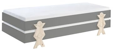 Stapelbett >Moldulo< Art. Set best. aus 2 Einzelbetten/Stapelbetten je 90 x 200 cm Liegefläche, grau lackiert, Fuß Smileystern-Optik Kiefer natur lackiert, Maße ca.: B: 203,6 x H: 27,5 x T: 93,8 cm