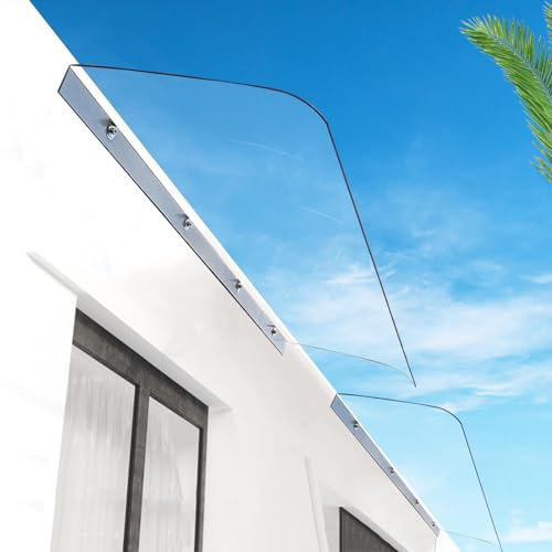 Transparent Polycarbonate Front Door Canopy Outdoor Awnings Rain Shelter Cover Waterproof Sun Shade for Roof Porch Window 40x340cm/16x134in