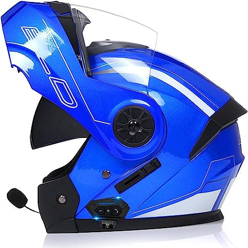 ZHTBATE Adults Klapphelm Mit Bluetooth,ECE Zertifiziert Motorrad Integrierter Bluetooth-Helm Mit Doppelvisier, Motorradhelm Sturzhelm Für Herren Und Damen - Automatische Reaktion