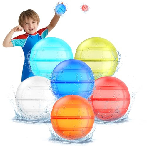 6 Stück Wiederverwendbare Wasserballons, Eine Sekunde Schnellfüller Wasserbomben Bomben Set, Einfach zu Lagern Pool Spielzeug Wasserball für Sommer, Schwimmbad, Strand, Garten, im Freien