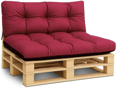 Amazinggirl Palettenkissen Outdoor Kissen Set: Rückenkissen 120x40 cm und Sitzkissen 120x80 cm - Auflagen für Paletten Europaletten Palettensofa und Palettenmöbel Palettenpolster Bordeaux