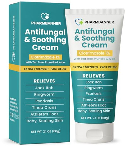 Antifungal Cream for Jock Itch, Ringworm, Psoriasis & Athlete’s Foot – Extra Strength Relief for Itchy, Burning Skin – Fast-Acting Formula for Tinea Cruris, Tinea Versicolor & Skin Irritations