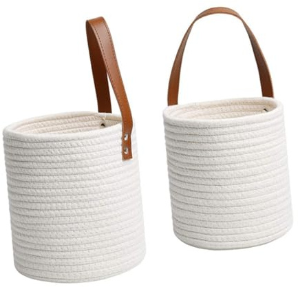 POPETPOP Jardinera Tejida a Mano para Plantas Colgante Interior 2 Piezas Tamaños Grande y Pequeño Cuerda De Algodón Blanca Decoración De Pared Natural y Funcional