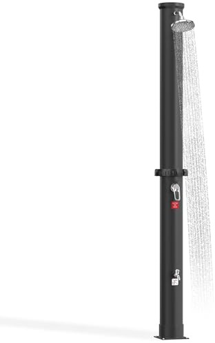 HENGMEI Solardusche 40 Liter Gartendusche Campingdusche Pooldusche ohne Stromanschluss Aussendusche mit Gartenschlauch Anschluss Wasserhähne(Schwarz)
