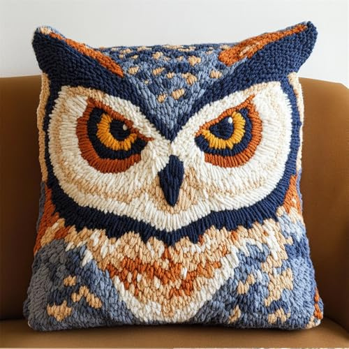 ORLUMY Knüpfkissen Zum Selber Knüpfen,Eule,Knüpfen Set Handgemachte Geschenke Knüpfteppich Für Kinder Und Erwachsene Knüpfset,43X43Cm