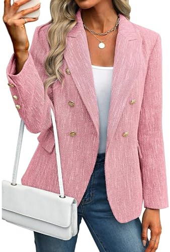 Genérico Blazer Mujer Slim Fit con Ajuste Chaqueta Mujer Entretiempo Oficina Clásico Blazer Otoño con Bolsillo De Negocios Traje Chaqueta Casual Invierno 2#Rosa L