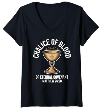 Femme Calice Eucharistie Catholique Catholique T-Shirt avec Col en V