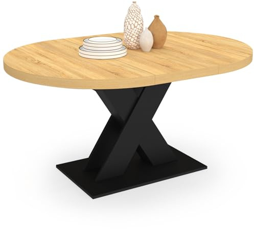IDMarket - Ausziehbarer runder Esstisch Alicia 4-8 Personen Holz und Schwarz 110-150 cm