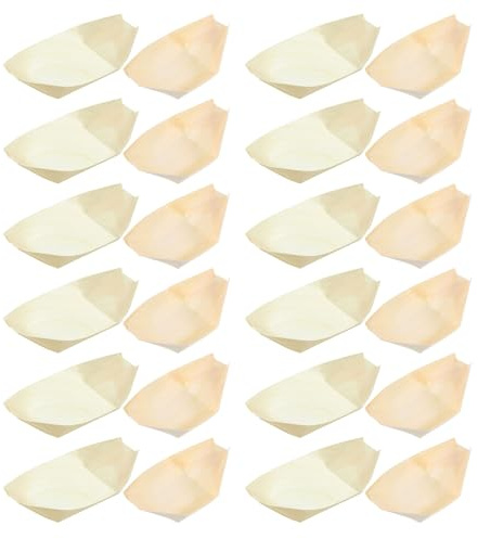 OFFSCH 200 Unidades Botes Desechables de Madera para Aperitivos Bandejas para Sushi y Snacks Platos Biodegradables para Catering Hamburguesas Postres y Eventos