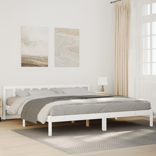 Tonture Massivholzbett Extra Lang, Weiß 200x220 cm Kiefernholz, Robustes Bettgestell ohne Matratze, Stabile Beine, Modernes Schlafzimmermöbel für Erwachsene