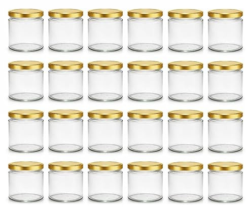 Einmachgläser 210 ml 24er Set mit goldenen Schraubdeckeln TO 66 - Marmeladengläser, Gewürzgläser, Honiggläser - kleine Gläser luftdicht, spülmaschinenfest