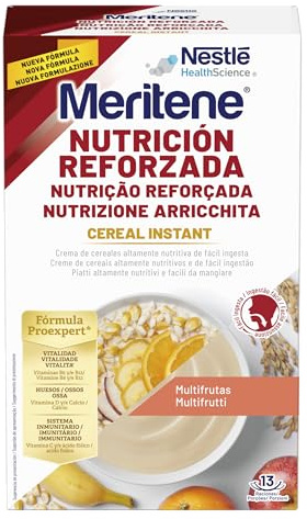 Meritene, Cereales Instantáneos en Polvo para Papilla, Sabor Multifrutas, Comida Preparada Nutritiva, Para la Alimentacion de Adultos con Disfagia y Dificultades para Masticar, 1 Sobre, 520 Gr