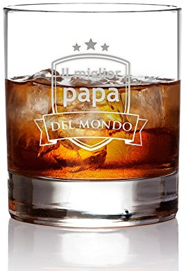 AMAVEL Bicchiere con Incisione - Il Miglior papà del Mondo - Blasone - Tumbler Basso - Bicchieri Whisky in Vetro - Idee Regalo per Lui - Regali Festa del papà - capacità: 320 ml