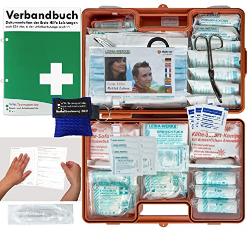 Verbandskoffer/Verbandskasten (G) Typ N - Erste Hilfe nach AKTUELLER DIN 13169 für Betriebe INKL. Verbandbuch + Notfallbeatmungshilfe