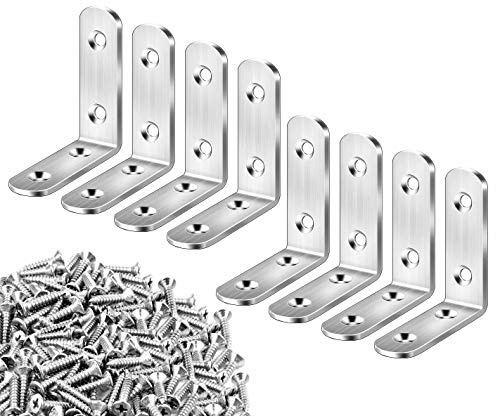 beihuazi® 8Stk Winkelverbinder Edelstahl Winkel Klammern 65 x65 mm L-Form Rechtwinkliges Edelstahl Ecke Klammer Möbel Winkel Mit 32 Screws für Tabelle Stuhl Bücherregal Silver