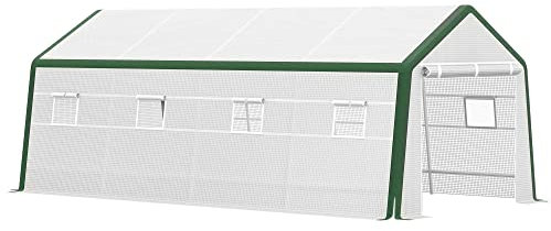 Outsunny Serra per Orto con Porta Avvolgibile e 8 Finestre, Serra da Giardino a Tunnel con Copertura in PE e Struttura in Acciaio, 6x3x2.4m