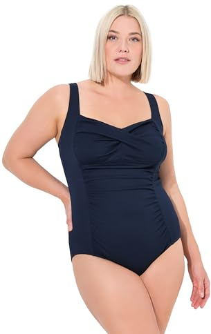 Ulla Popken Costume da Bagno con Texture fine, Drappeggio e Coppe morbide Blu Notte Scuro 52 791023132-52