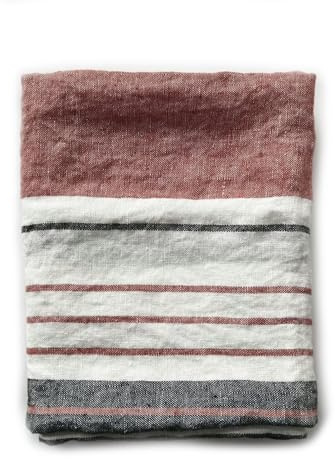 JOWOLLINA Badetuch Saunatuch Strandtuch 100% Leinen Stonewashed Provence (Stripe Clay, 88x140 cm)