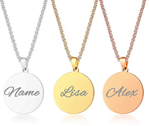 MY LUXERY Rundkette mit Wunschgravur - Damen-Kette Namenskette mit Name oder Buchstaben - Halskette Amulett in Rundform Plättchen - Personalisierte Edelstahl Gravur Kette Runder Anhänger