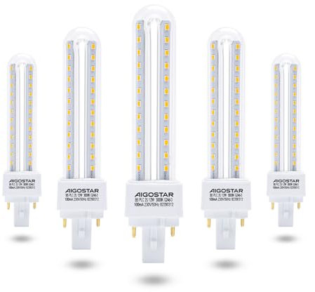 Aigostar Led Warmweiß 12W PLC G24 Leuchtmittel Mains Birne Lampe 3000K 1180 Lumen Abstrahlwinkel 360 Grad 2U Glühbirnen 5 Stücke Energiesparsam