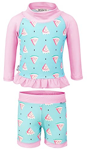 JAN & JUL Baby Girl UV Protective High Neck Swim Suit, Quick-Dry (18-24m, Watermelon)