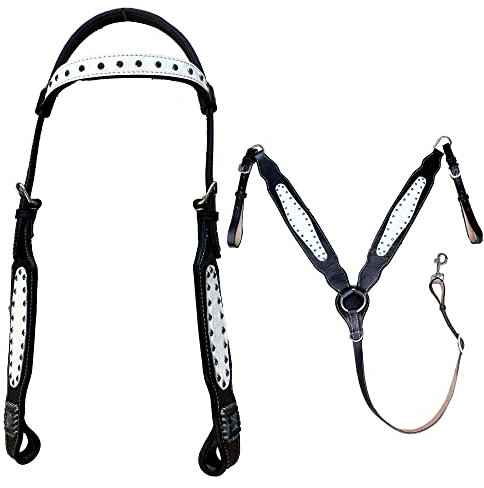 Hulara Top Grain Buff Leather Western Zaumzeug und Vorderzeug Set Bestücktes Kopfstück und Pferdevorderzeug Western Tack Set Pferdebrusthalsband Western Zaumzeug Set Schwarzes Vorderzeug für Pferde