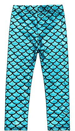 Carnavalife Leggings Brillantes de Sirena para Niña, Leggings de Cintura Alta, Pantalones Metalizados de Polipiel para Disfraces de Sirena y Cumpleaños (6 años, Azul)