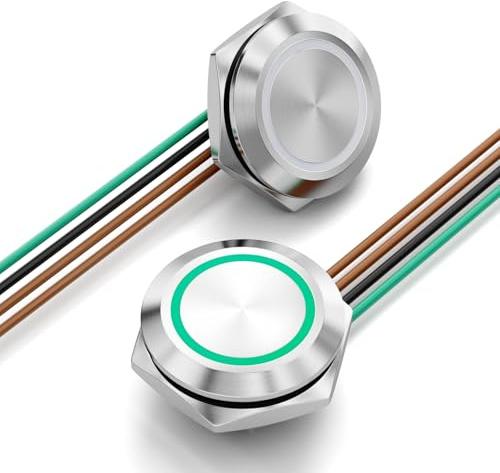FILN 2pcs 19mm Knopfschalter Instant wasserdicht Edelstahl Knopfschalter 1NO für Automobile, Yachten und Industriegeräte,Grün