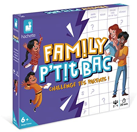 Janod - Family P'tit Bac - Jeu du Petit Bac en Famille - Jeu de Rapidité Familial - 64 Cartes + 26 jetons + 4 Plateaux Individuels + 4 Feutres Effaçables - Dès 6 Ans, J02475