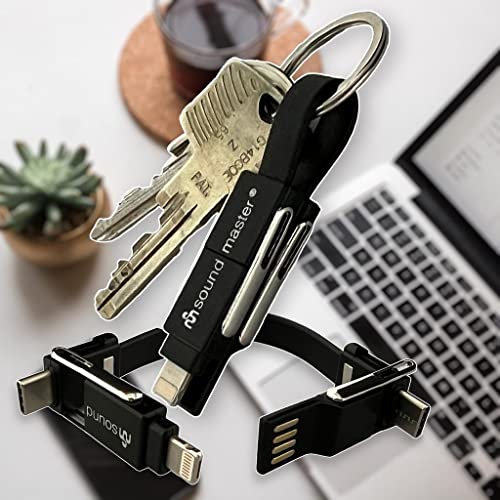 Soundmaster AD6SW 6 in 1 portachiavi cavo dati e cavo di ricarica USB C cavo universale per smartphone regalo per uomini caricabatterie cellulare 6 in 1 gadget tecnologico nero cavo Lightning