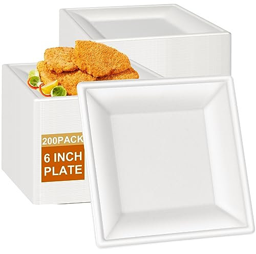 greensight Zuckerrohr Teller Eckig Einwegteller - 16cm 200 Stück Bagasse Pappteller quadratisch weiß klein Einweg Partyteller Einmal Biologisch Geschirr Einmalteller für Party