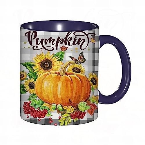 DHAEY Mug porcelaine fine Citrouille Tournesols Baie Récolte Maison Bienvenue Automne Automne Tartan Noir À Carreaux |Mug humour pour collègue, amis, copains, frères et soeurs |Mug original avec