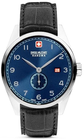 Swiss Military Hanowa Herren Armbanduhr in der Farbe Schwarz, Bandmaterial: Leder, Gehäusedurchmesser: 42mm, SMWGB0000701