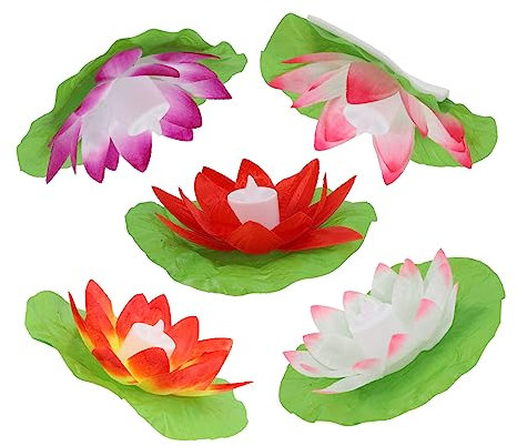 UPKOCH 5st Elektronische Kerze Lotus Schwimmende Lichter Für Den Pool Schwimmende Kerzenlaterne Teich Solar Deko Geführte Schwimmende Seerose Fluss Lampe Blumen Die Glühbirne Plastik