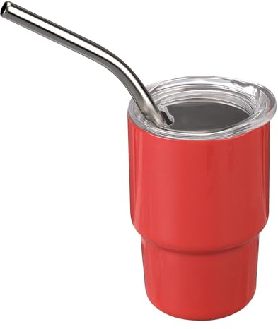 lasuroa Niedliches Schnapsgläser-Set 88,7ml, Isolierter Mini-Becher mit Strohhalm und Deckel Tragbar Bar-Schnapsgläser für Cocktails Kaffee Lustiges Geschenk Reisen Partyzubehör (Rot)