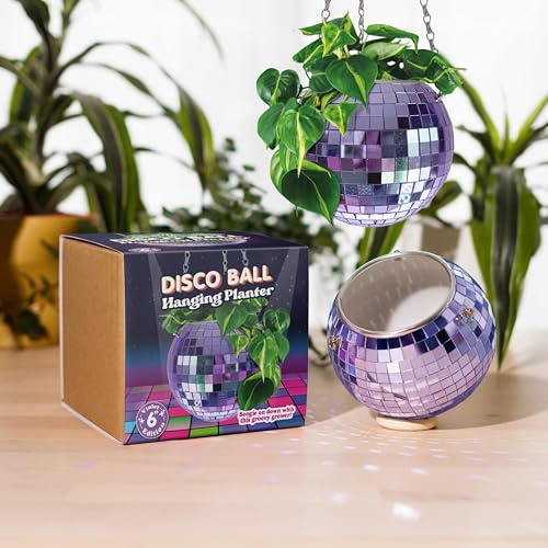Bubblegum Stuff - Pot de fleurs à suspendre en forme de boule disco lilas – Suspension pour plantes d'intérieur, chaîne argentée, pot de fleurs à suspendre, décoration de chambre 15,2 cm