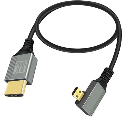 RIIEYOCA 8K Micro HDTV to HDTVS Adapter Cable,90 Degree Right Angle Micro Male to Male 8K@60Hz 4K@120Hz 48Gbps Cord,Compatible with Laptop,TV,Camcorder etc.(0.5M)